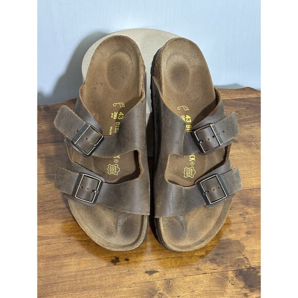 Birkenstock Arizona Sandal Mens Size 43 10 Brown Oiled Leather Slide - Picture 2 of 11